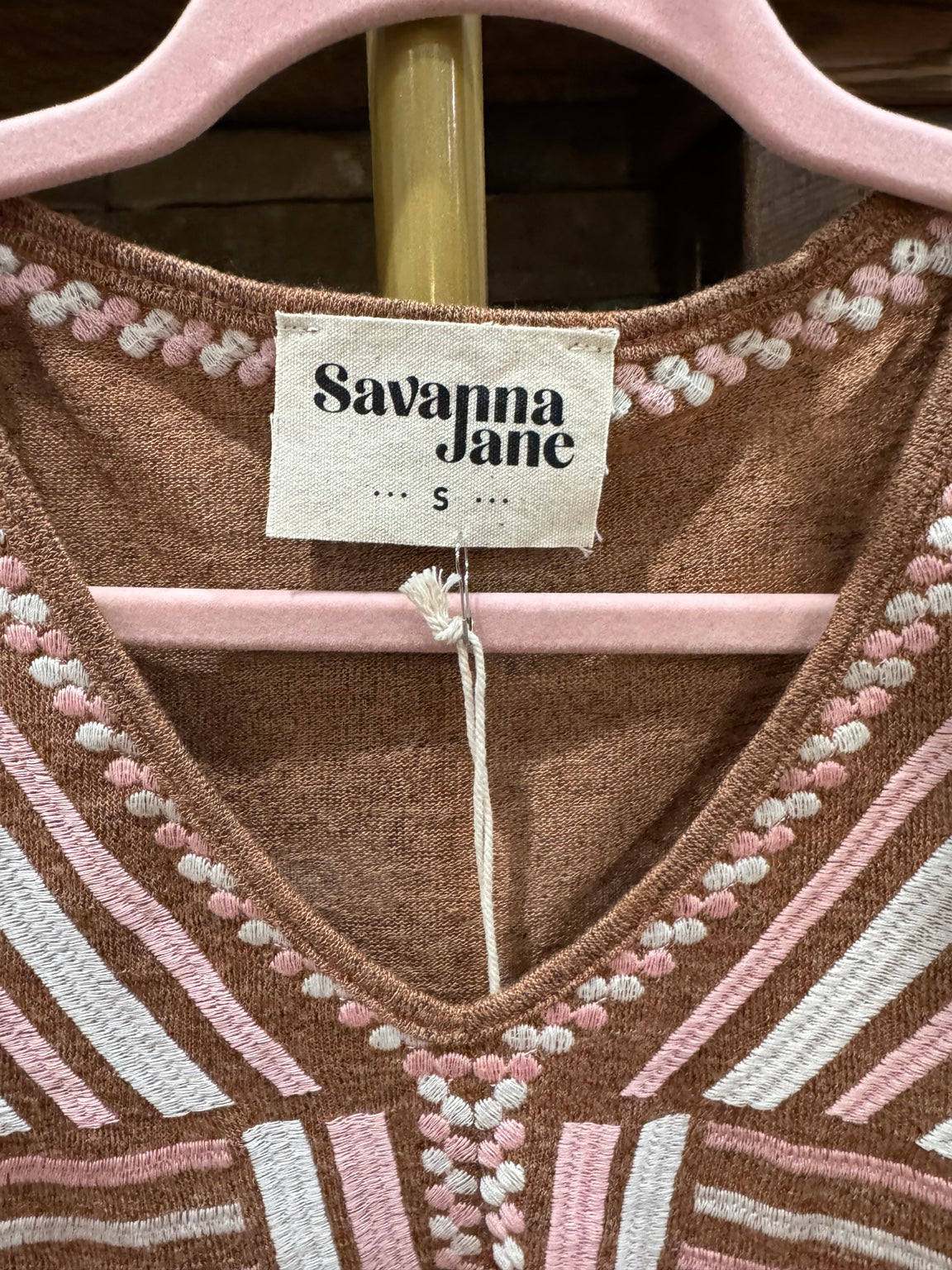 Savanna Jane embroidered neckline and brand detail
