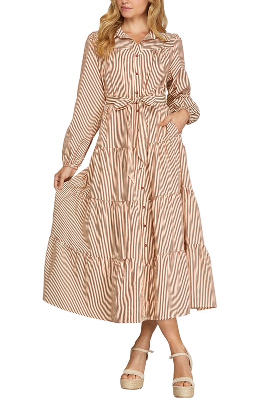 She+Sky Cinnamon striped maxi dress with a flowing silhouette, perfect for casual and summer wear.