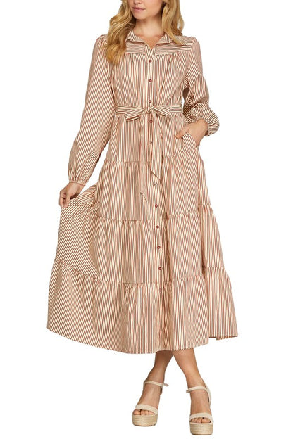 She+Sky Cinnamon striped maxi dress with flowing fabric and sleeveless design, perfect for summer or casual outings.
