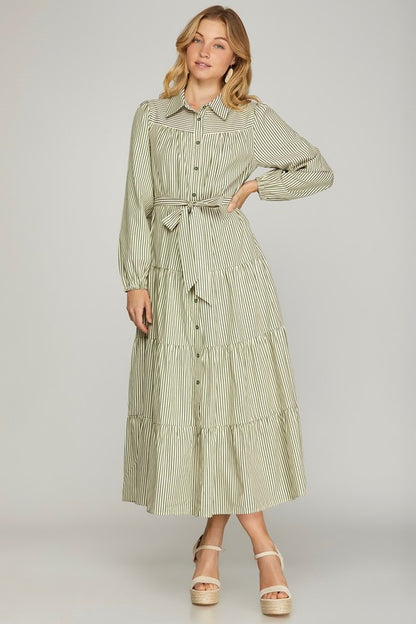 She+Sky Cinnamon striped maxi dress featuring a flowing design and bold vertical stripes, perfect for casual or dressy occasions.