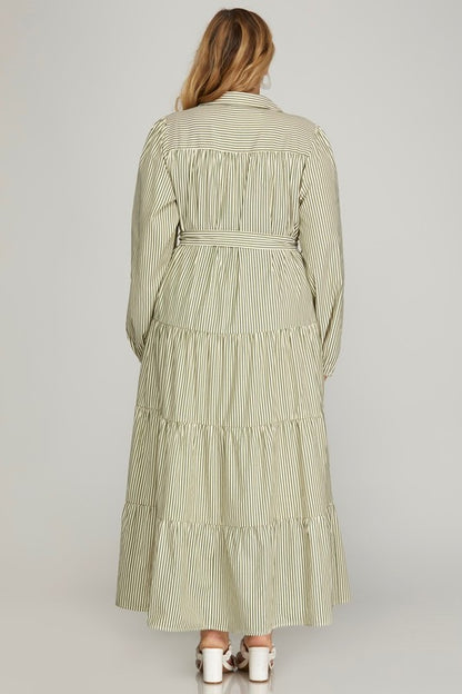 Plus striped maxi dress from She+Sky in cinnamon, featuring a flowing silhouette and bold stripe pattern.