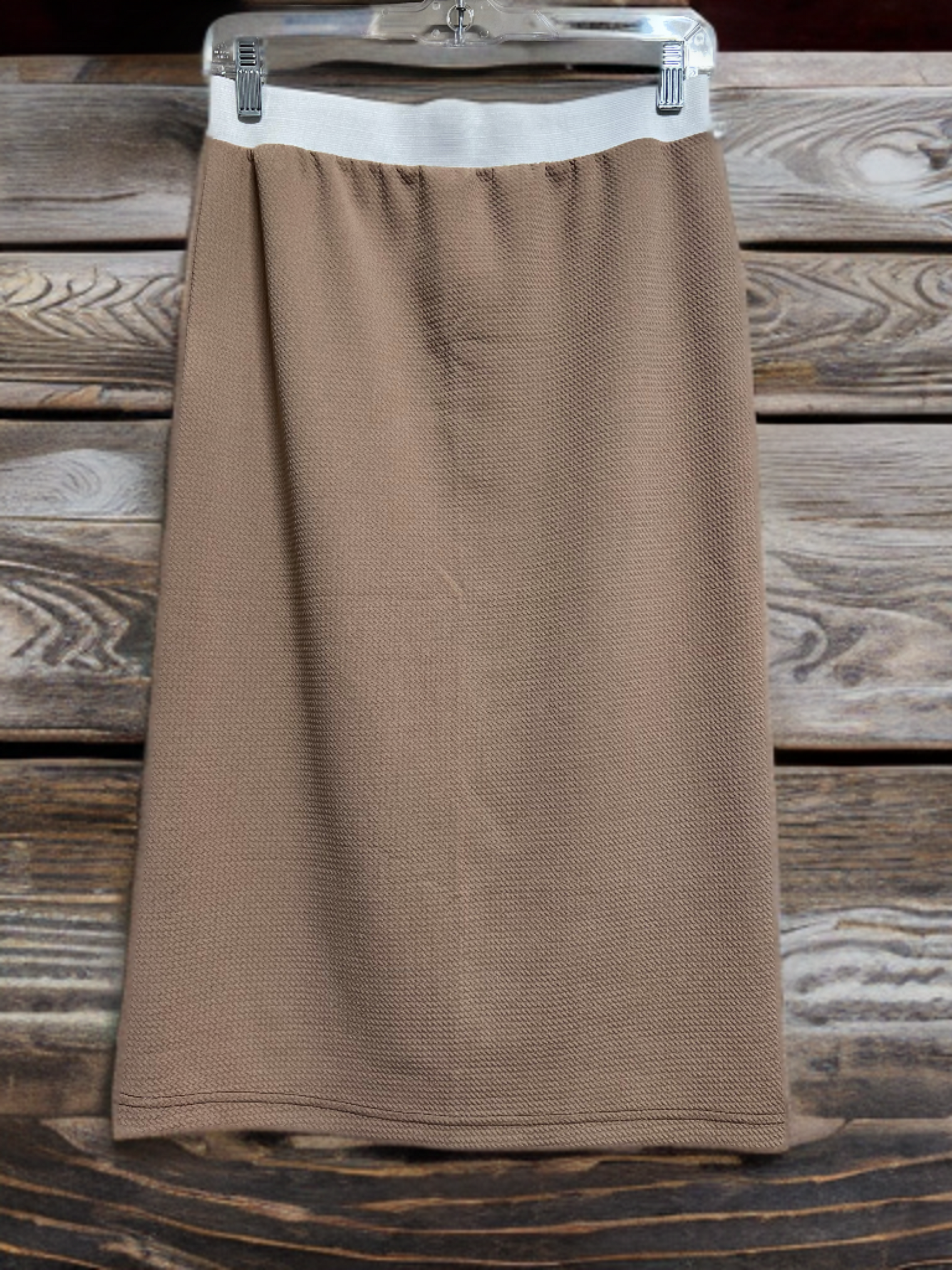 Girls long Mocha dressy straight skirt by Silver Spoons Designs, XSmall size, with a simple, elegant style.
