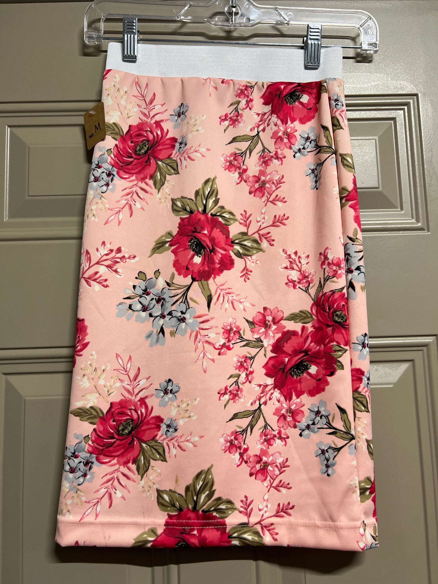 Girls long dressy straight skirt in mocha color from Silver Spoons Designs, XSmall size, shown on a young girl model.