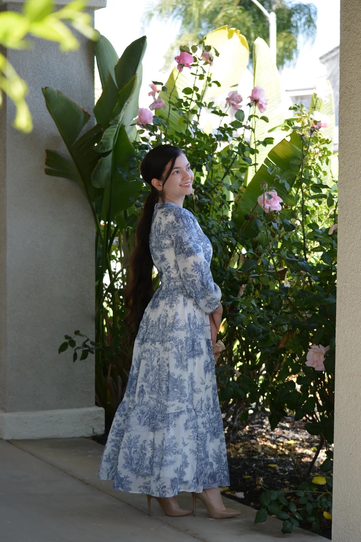Marbella Navy Toile Dress by The Skirt Society, a stylish dress featuring navy toile print and classic design.