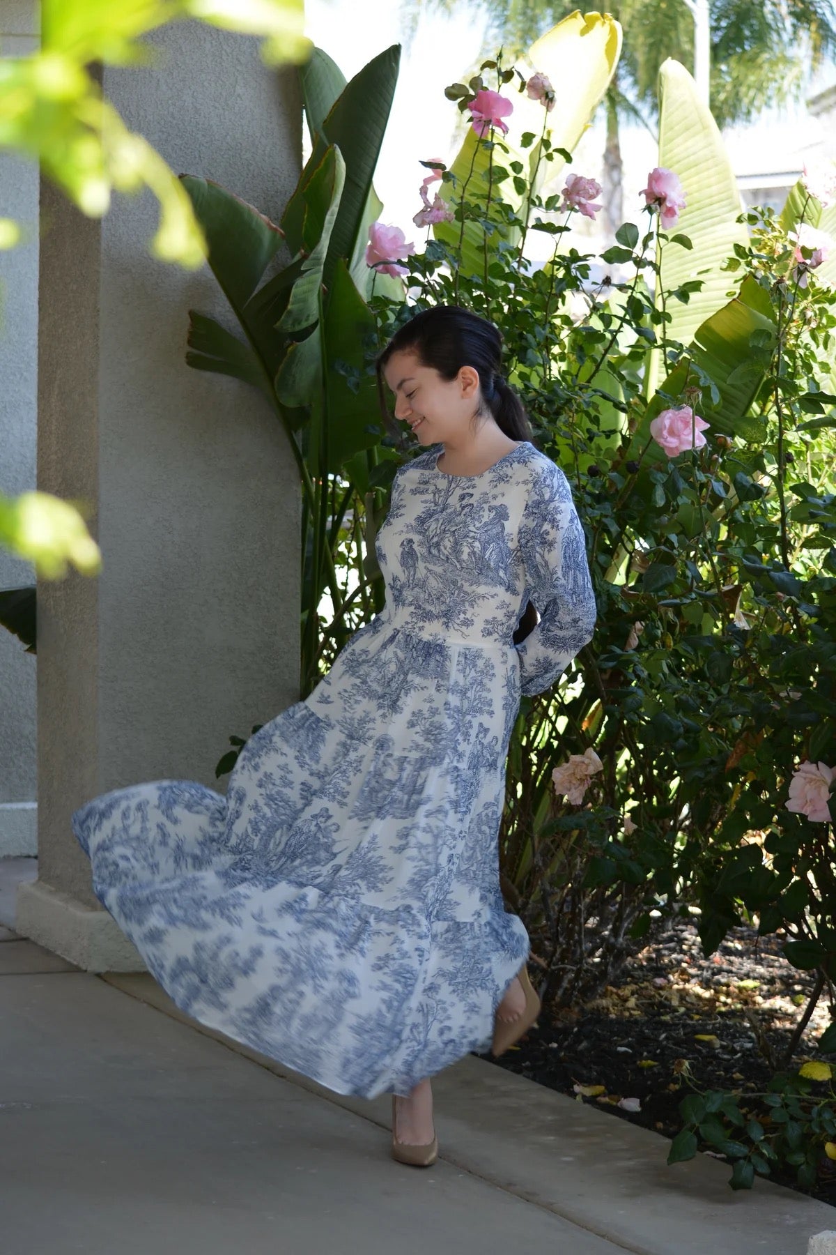 Marbella Navy Toile Dress by The Skirt Society, a stylish women's dress featuring navy toile print and classic silhouette.