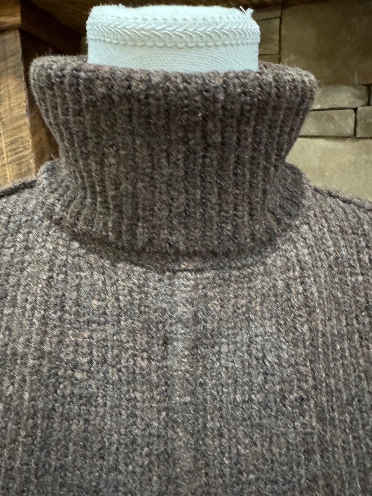 Timing deep brown heathered turtleneck sweater, turtleneck detail