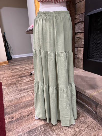 Timing sage green tiered maxi skirt, back