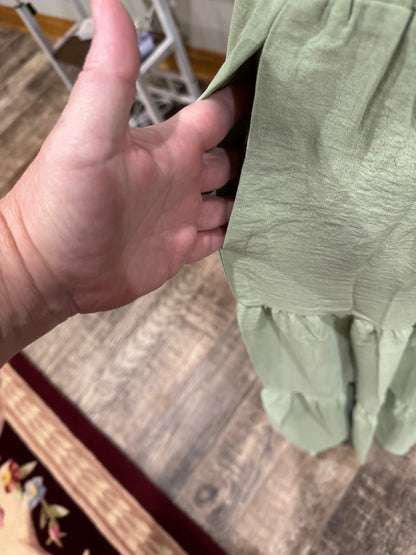 Timing sage green tiered maxi skirt, pocket detail