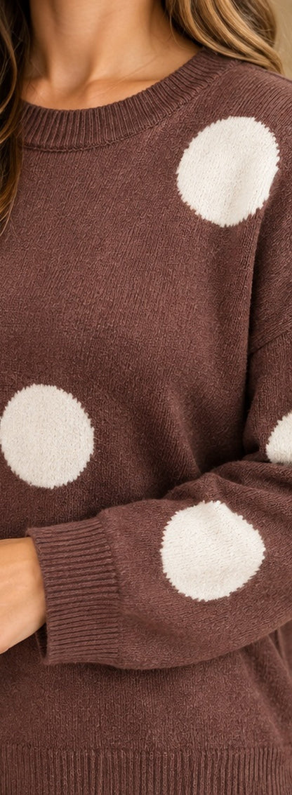 Close up ivory dot and knit texture Timing sweater