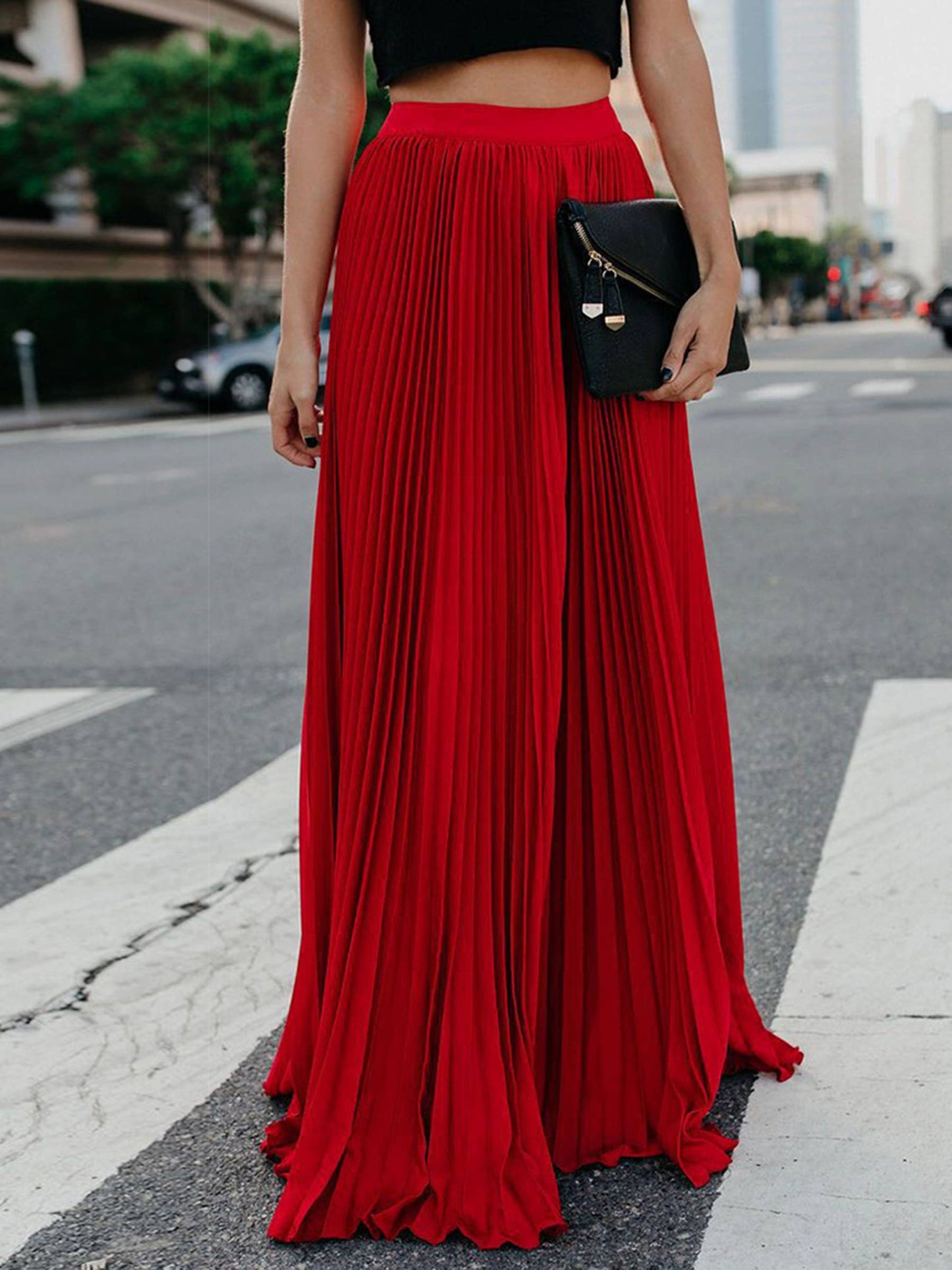 Green solid color pleated long dressy skirt by wholesalesir, featuring a stylish, elegant design perfect for formal occasions.