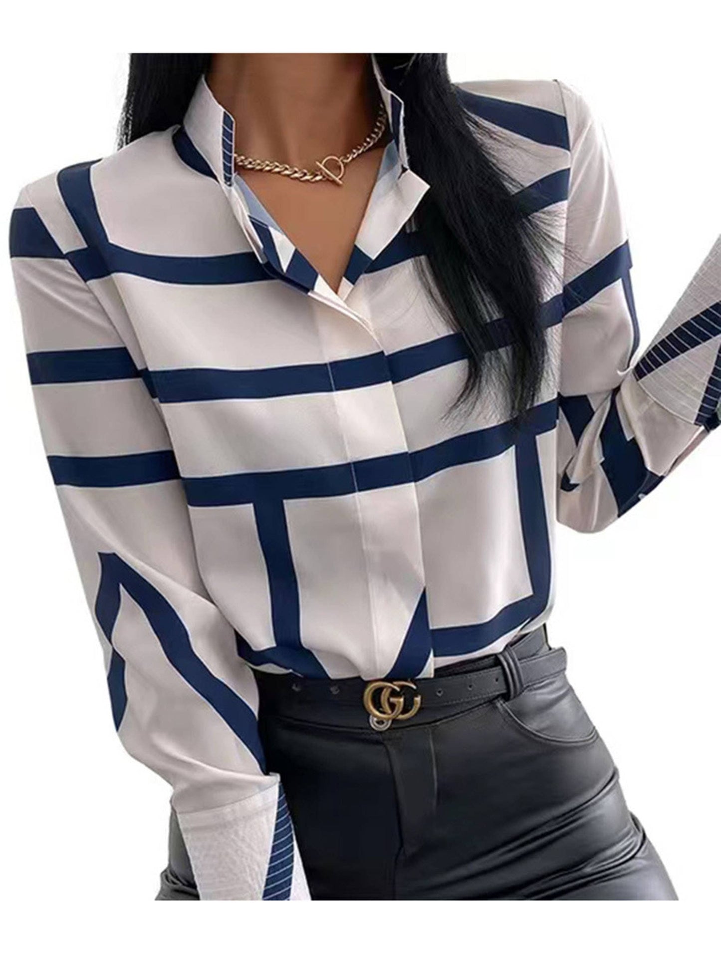 Navy floral printed long sleeve casual T-shirt with lapel collar and button detail by wholesalesir, displayed on a mannequin.