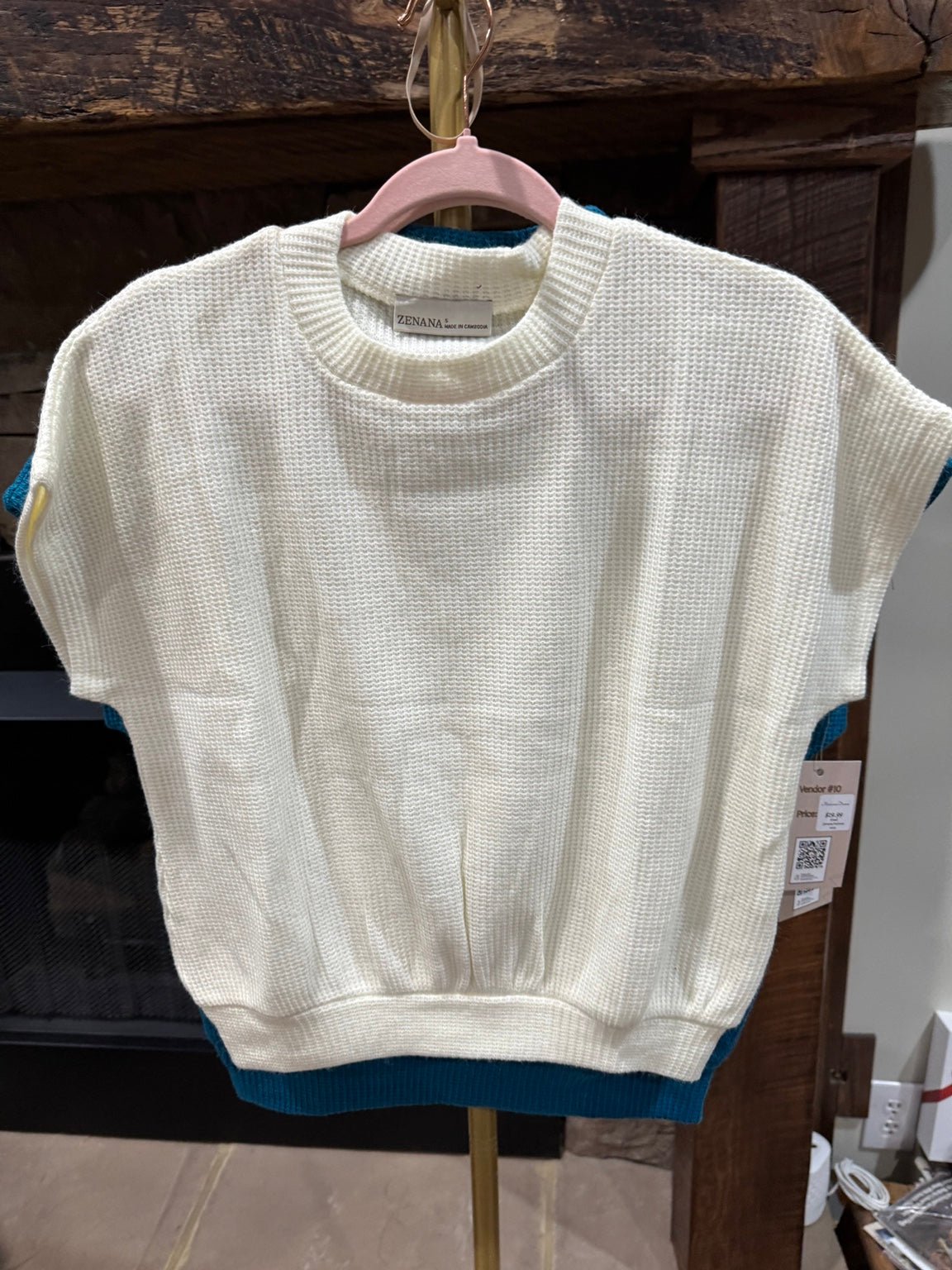 Zenana short sleeve knit pullover in ivory