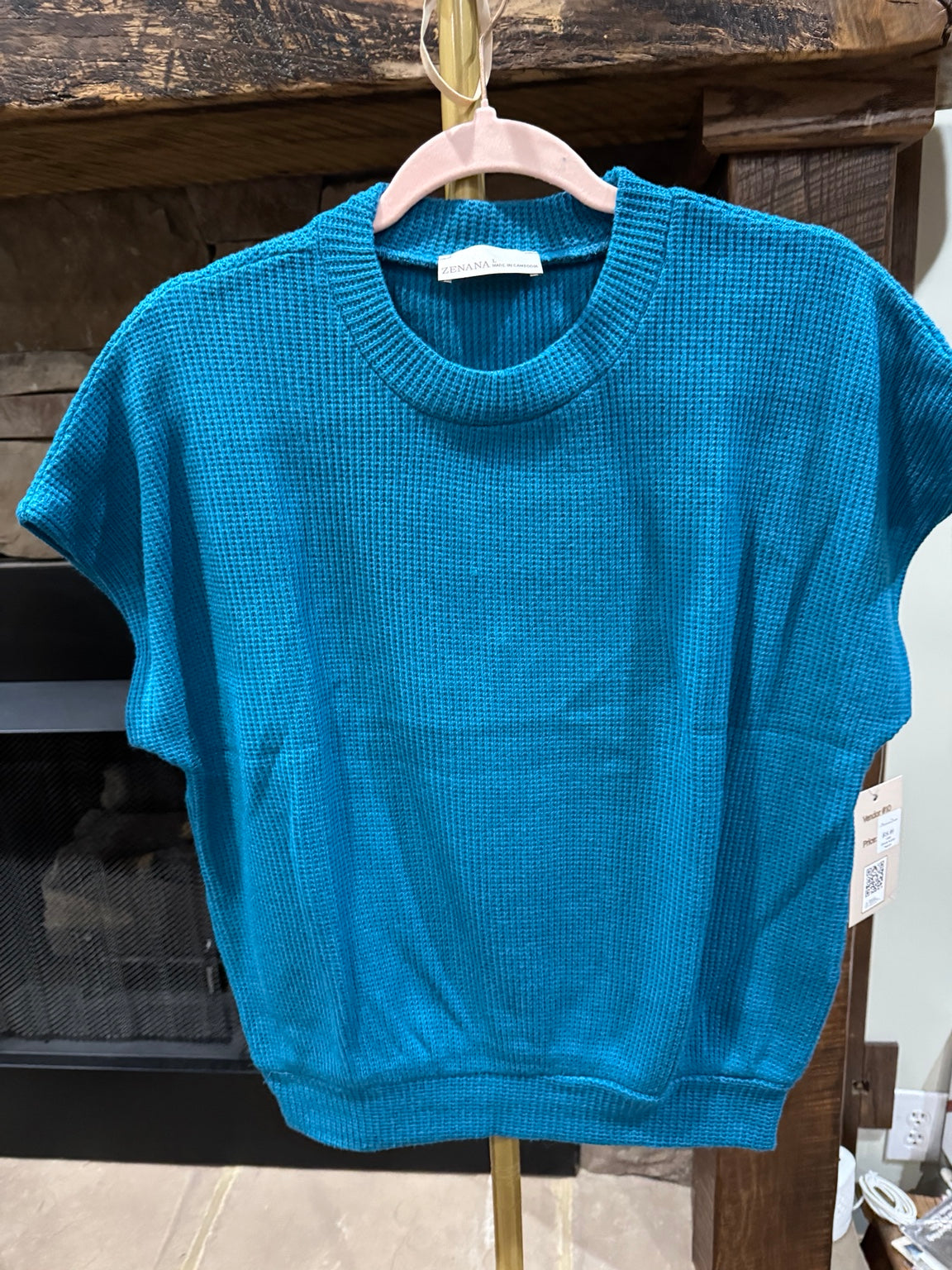 Zenana short sleeve knit pullover in teal