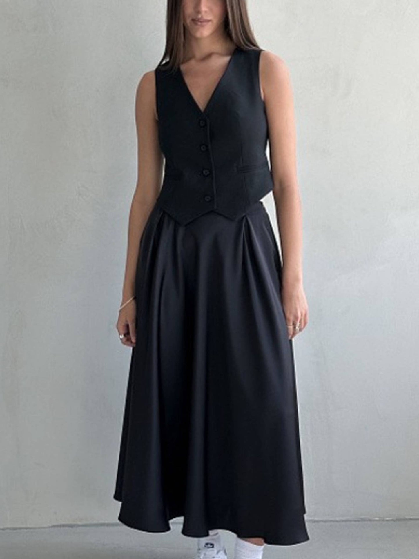 Elegant And Elegant High Waisted Long Skirt: Black