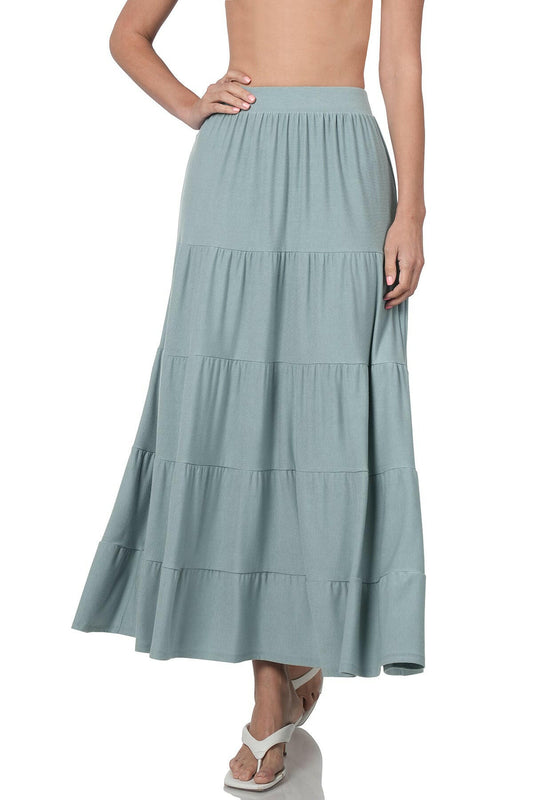 Elastic waist tiered Jersey like skirt, Blue Grey