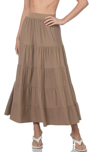 Elastic waist tiered Jersey like skirt, Mocha