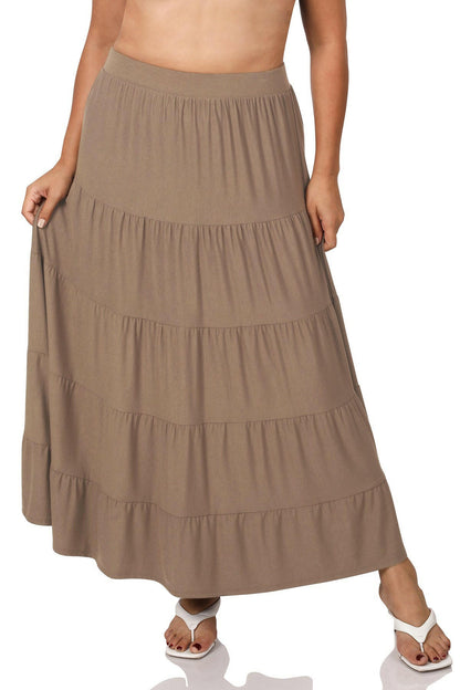 Elastic waist tiered Jersey like skirt, Mocha