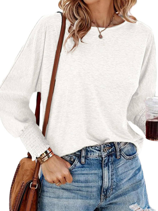 Fashion Round Neck Long Sleeved T-shirt For Women: White