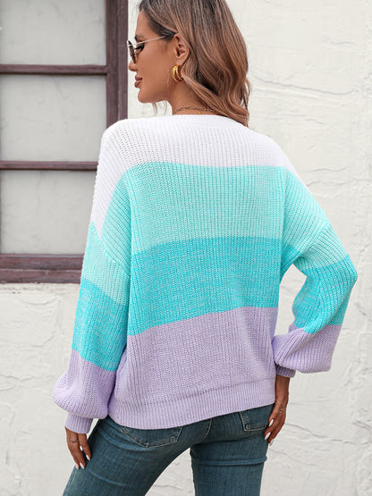 Women's Color Block Crew Neck Knit Fashion Sweater